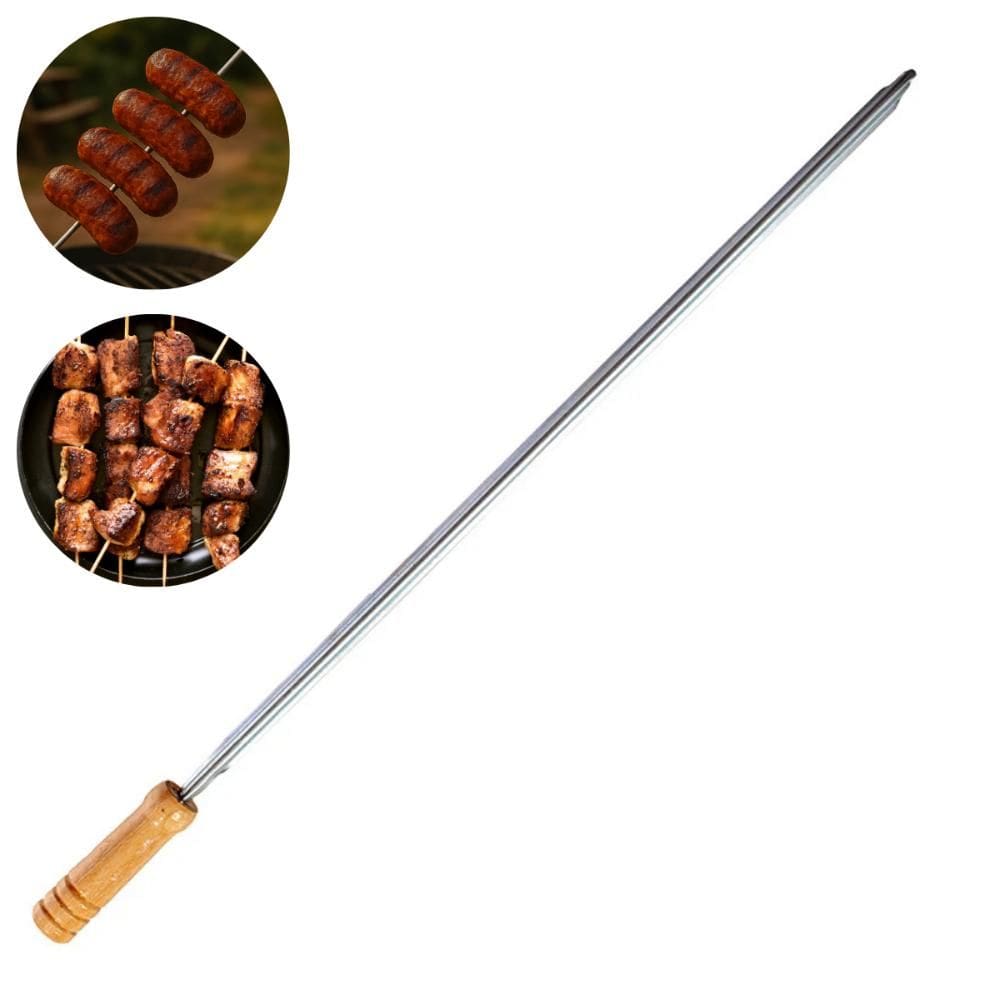 Espeto Simples Para Churrasco 55cm Alumínio Cabo de Madeira Metalmig