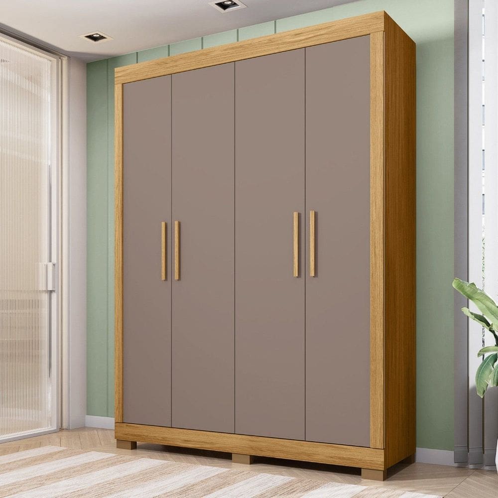 Guarda-roupa 4 Portas 2 Gavetas Eden Lamina Mel/Cacao