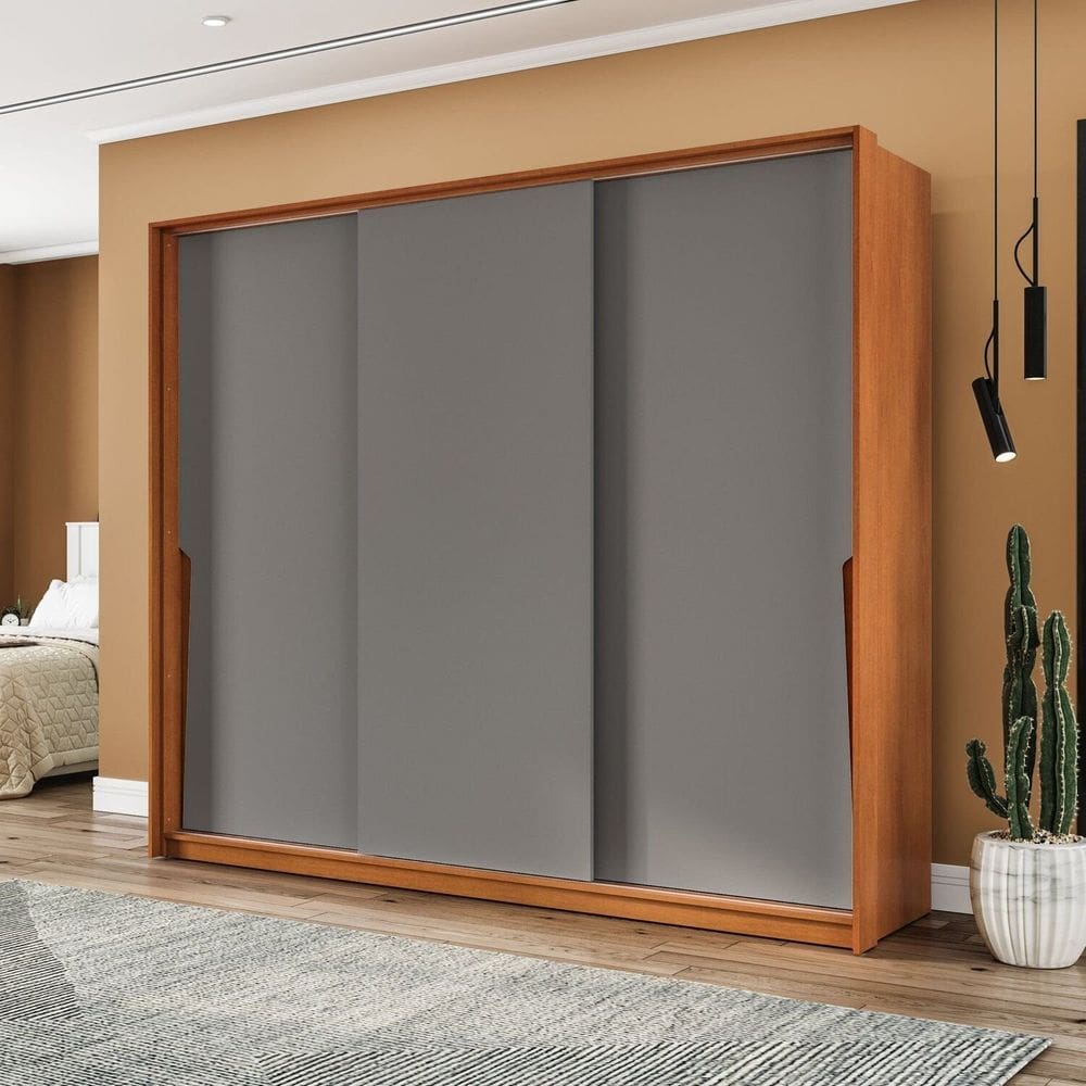 Guarda-roupa 3 Portas 200cm X 220cm Porto Freijó/Cinza
