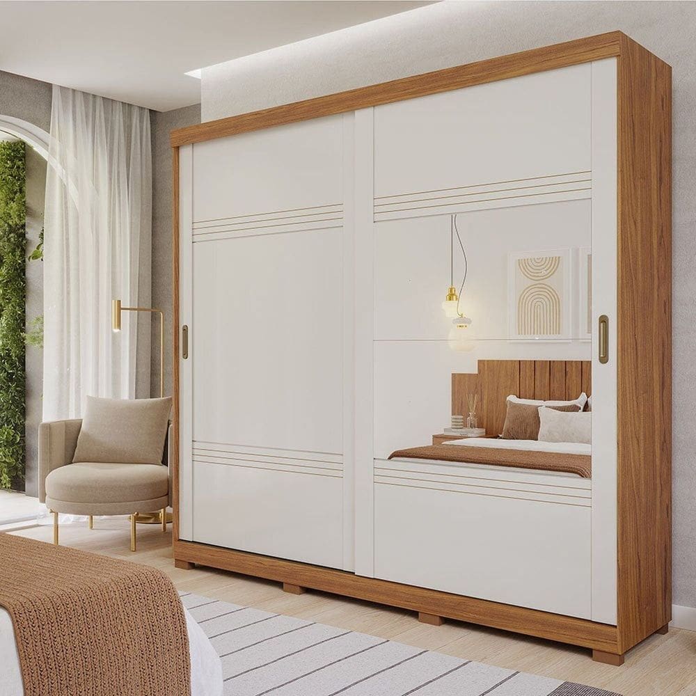 Guarda-Roupa Casal 2 Portas de Correr 4 Espelhos 243cm 100% MDF Marsala Espresso Móveis