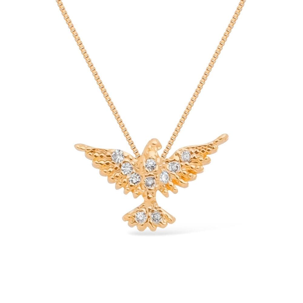 Colar Dourado Espirito Santo Com Zircônia
