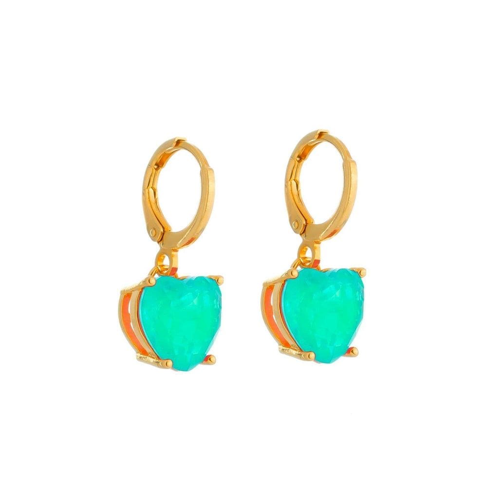 Brinco Dourado Argolinha Pedra De Coração Verde