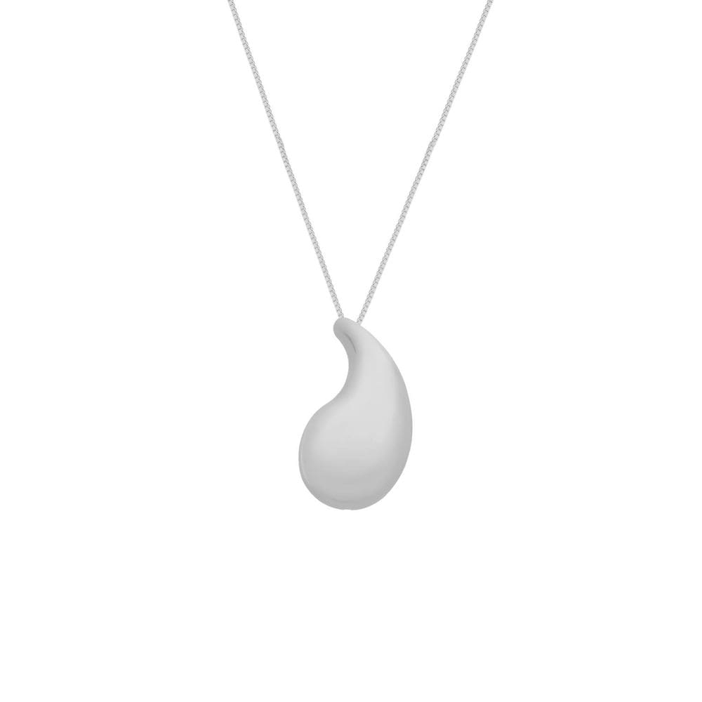 Colar Prateado De Gota Curvada