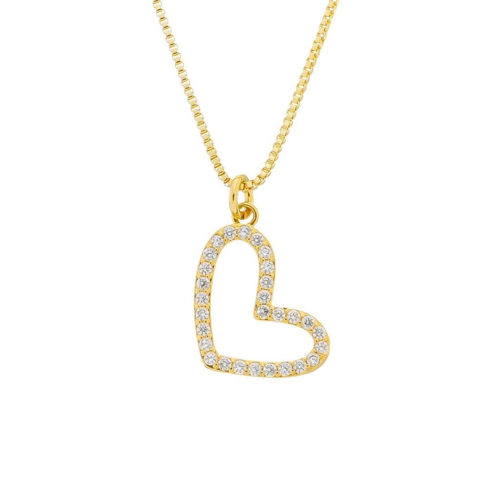 Colar Dourado De Coração Irregular Vazado Com Zircônia