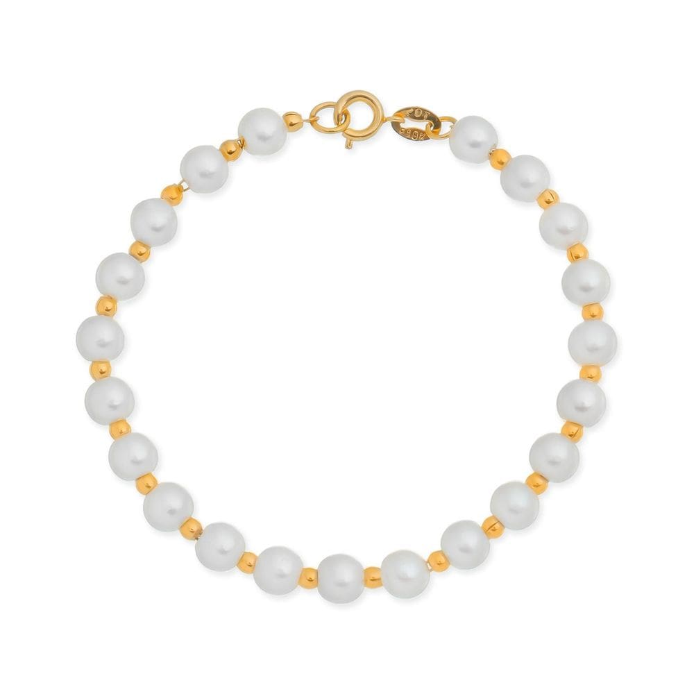 Pulseira Dourada De Pérolas E Bolinhas