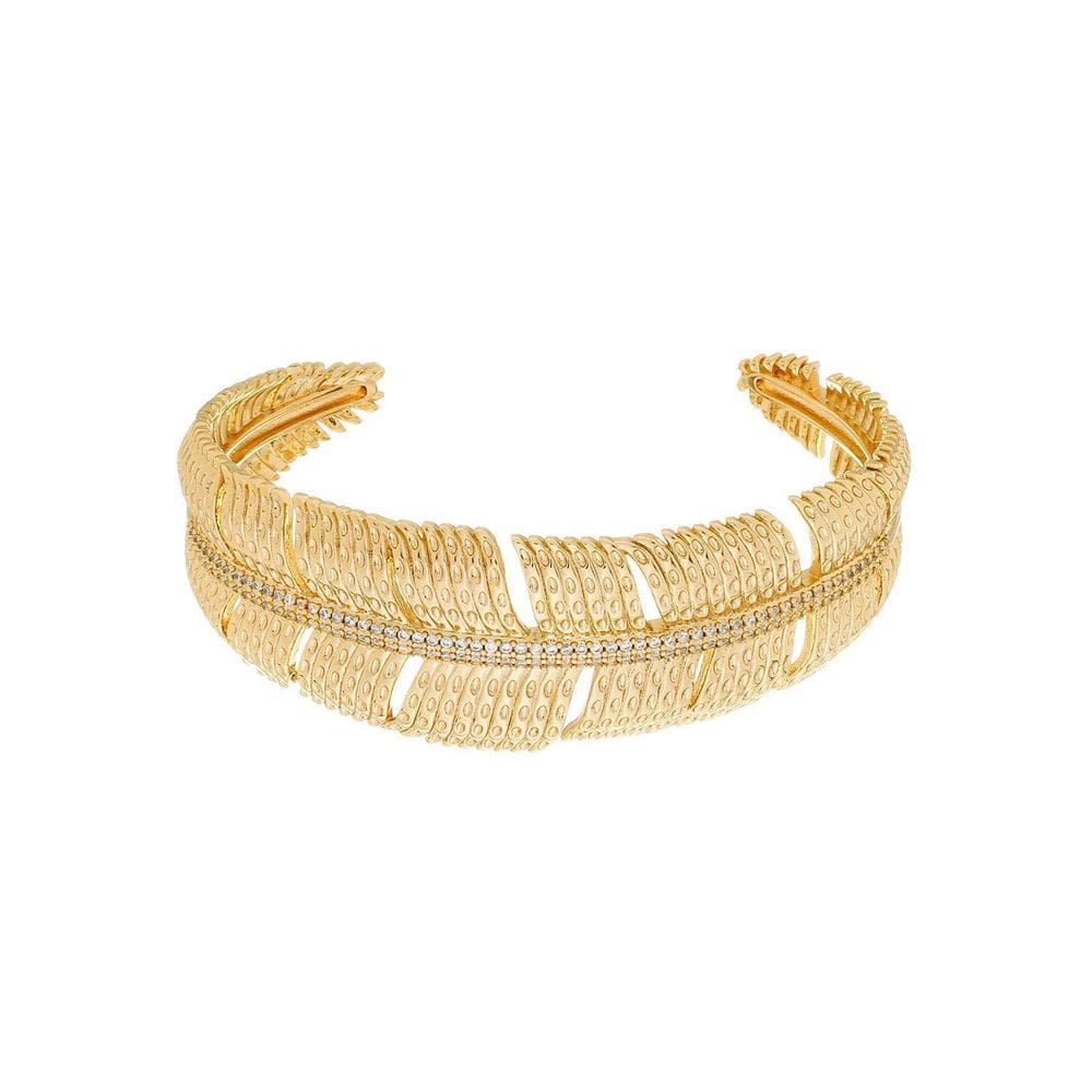 Bracelete Dourado De Pena Cravejado De Zircônia