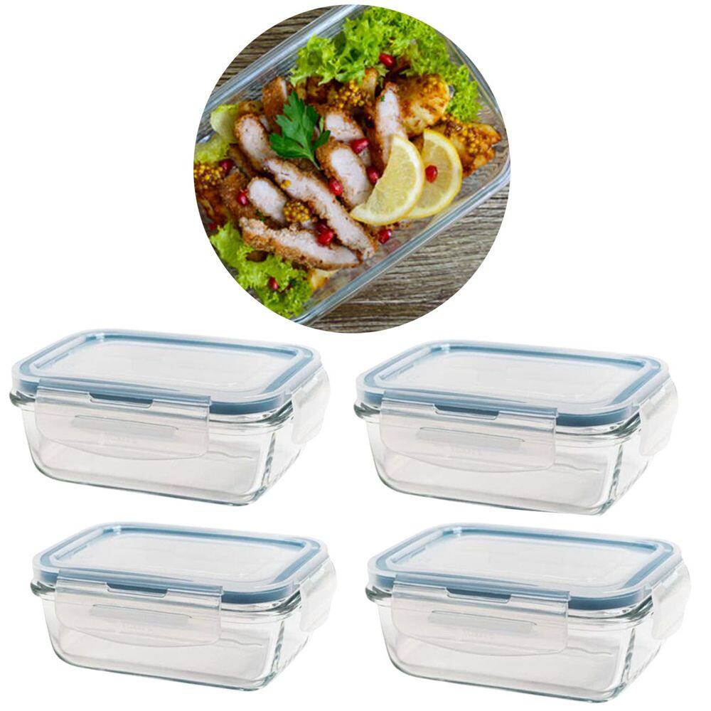 Kit 4 Potes de Vidro Hermetico Retangular 1040 ML