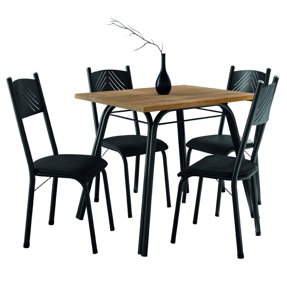 Conjunto de Mesa Sala de Jantar Lotus com 4 Cadeiras Tampo Retangular Madeirado 91cm Preto Artefamol
