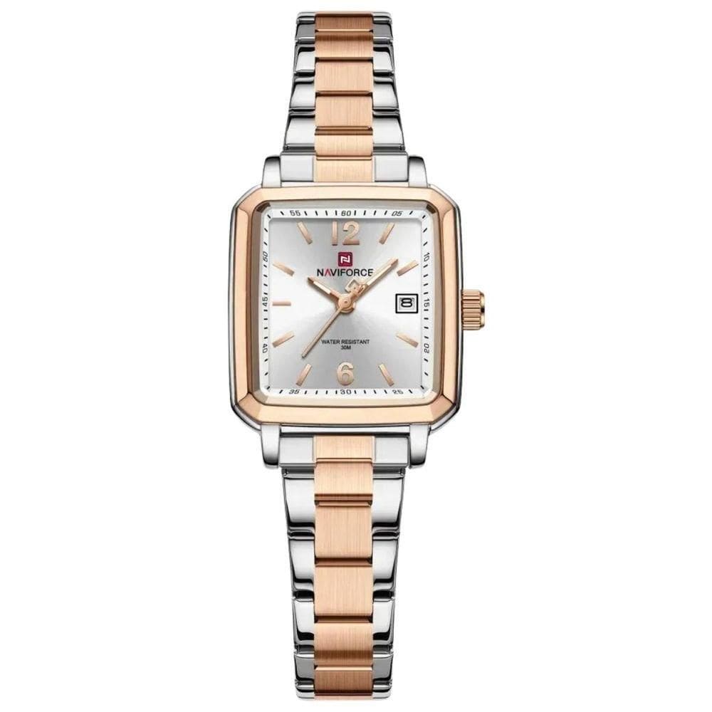 Relógio Feminino Design Quadrado Casual De Quartzo Impermeavel De Aço Inoxidavel Rosegold