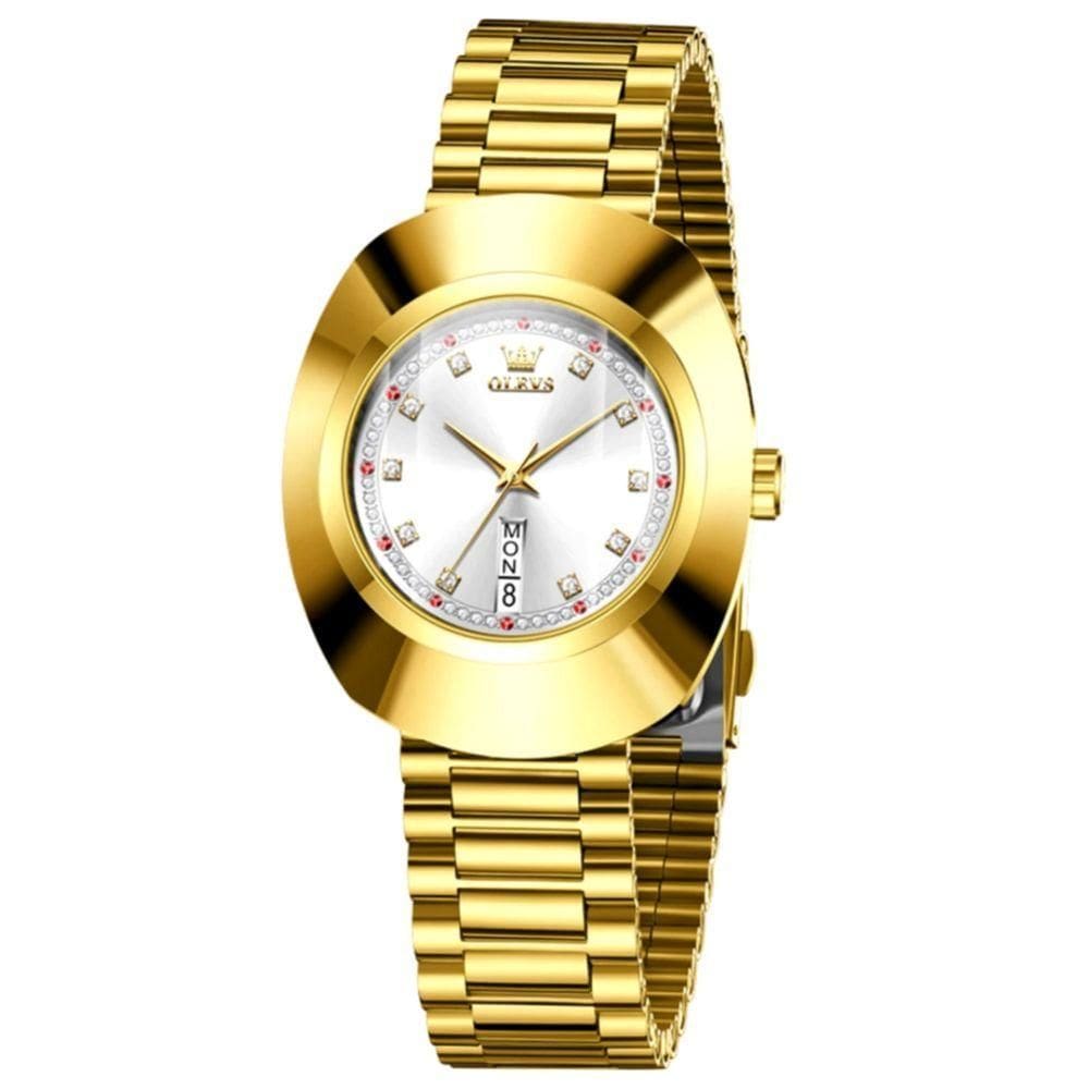 Relógio De Quartzo Fashion Mostrador Redondo Pulseira De Aço Inoxidável Branco