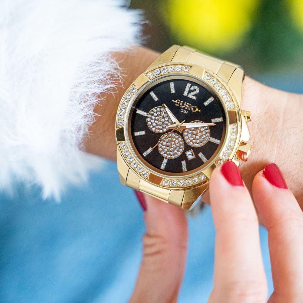 Relógio Euro Feminino Big Case Dourado | Extra
