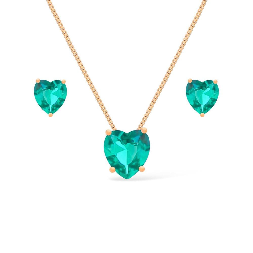 Conjunto Dourado De Coração Verde