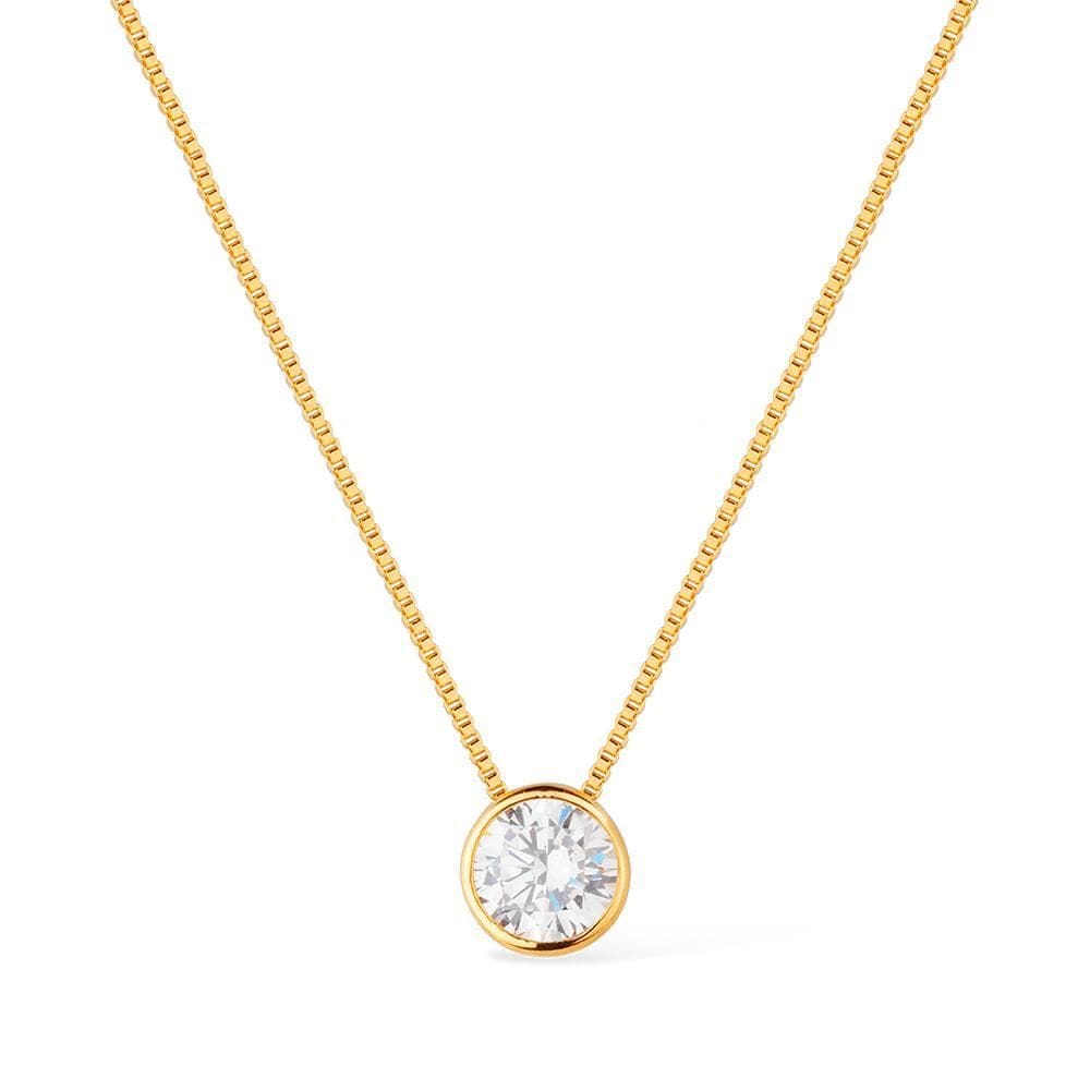 Colar Dourado Zircônia Ponto De Luz