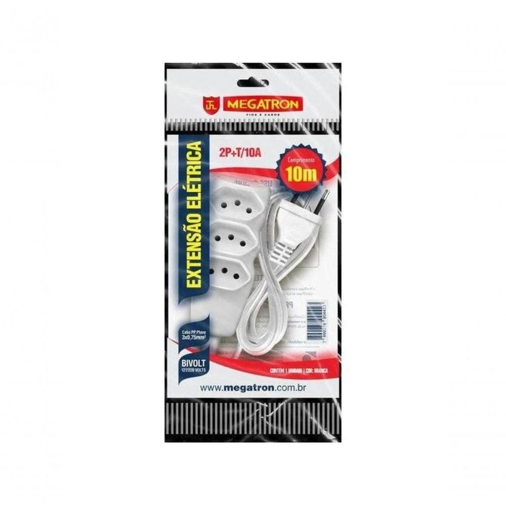 Extensão Tripla 10m 10a 2p+t Megatron Branco Bivolt