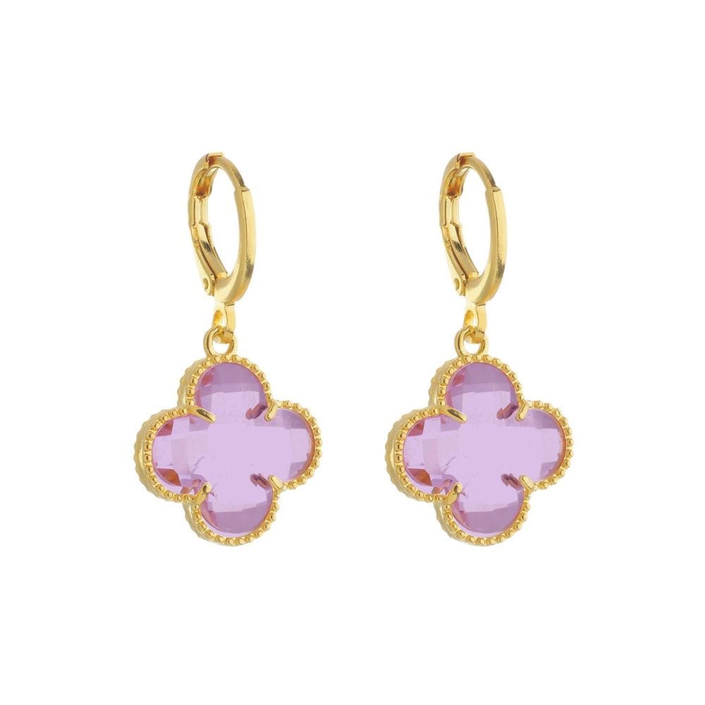 Brinco Dourado De Trevo Com Zircônia Rosa