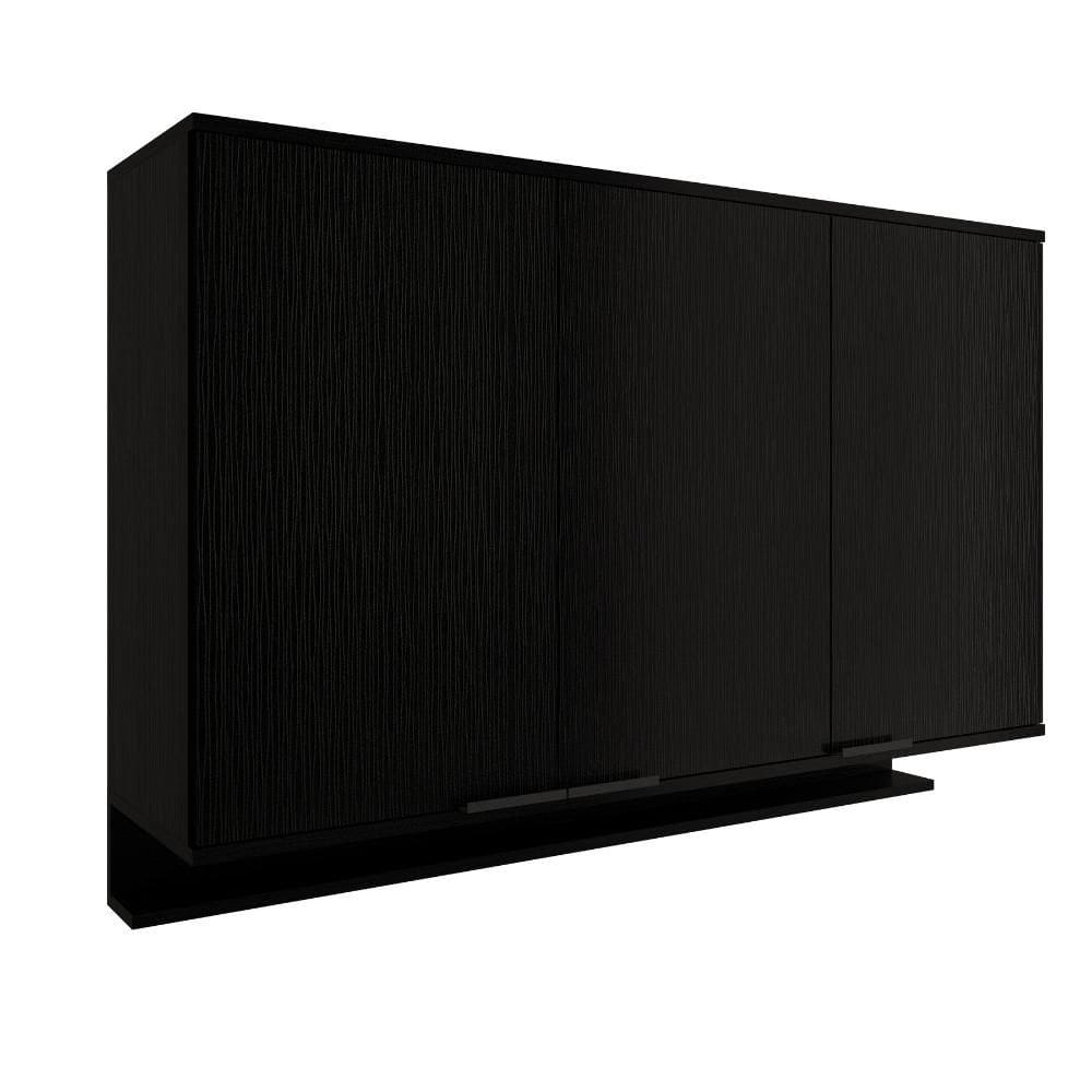 Armário Aéreo de Cozinha Miami 1200mm 3 Portas c Porta Temperos Carraro Preto Touch