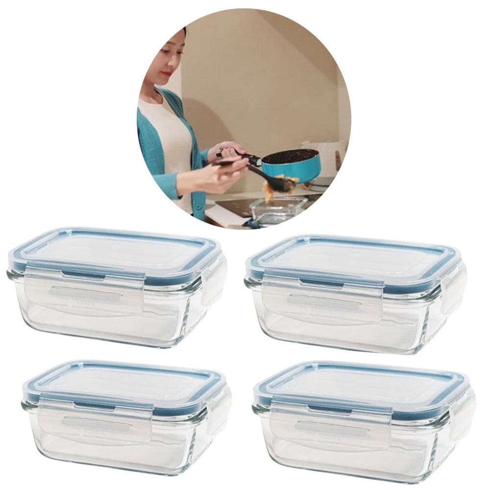 Kit 4 Peças Pote de Vidro Hermetico Retangular 1520 Ml