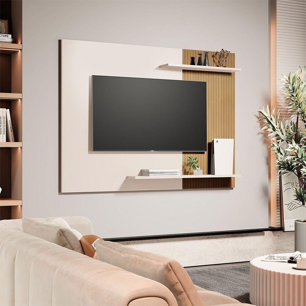 Painel Sala Suspenso Para Até 55 Polegadas Menfis Off White Ripado