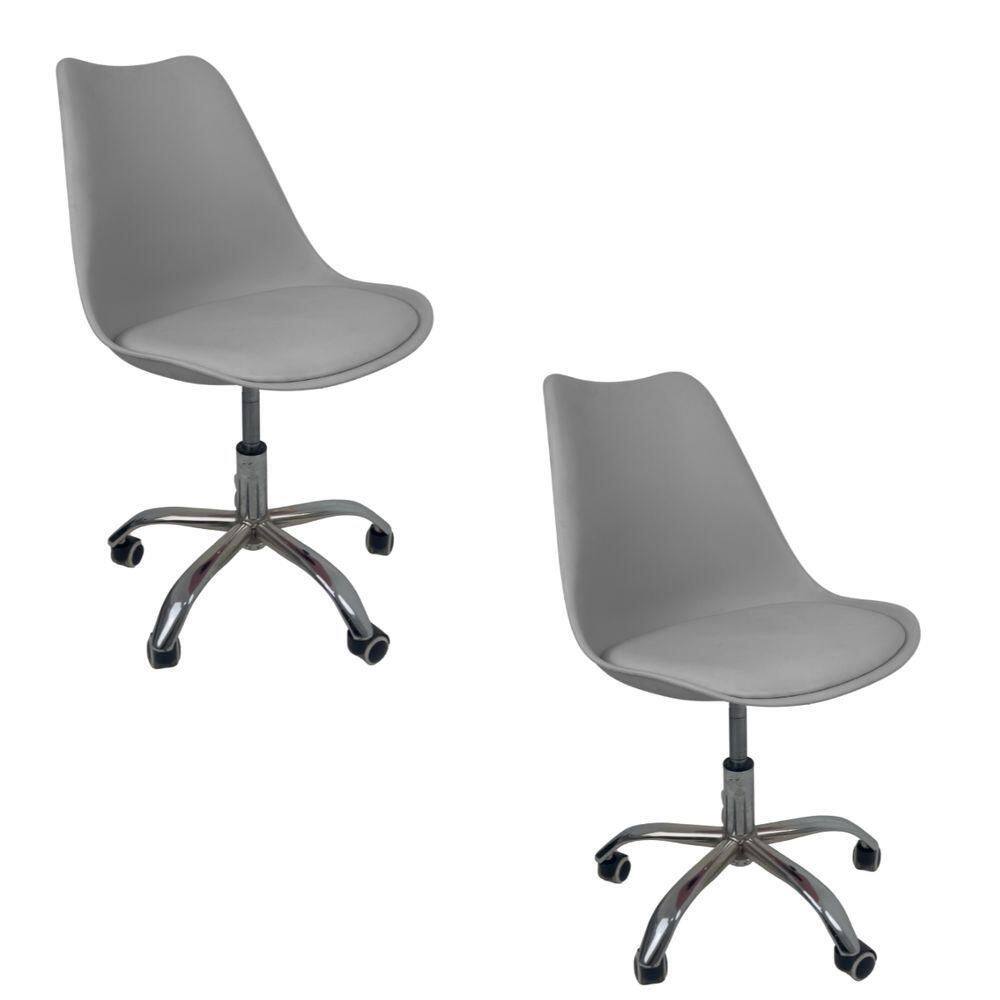 Kit 2 Cadeiras Office Base Cromada Com Rodizio Giratória Saarinen Cinza
