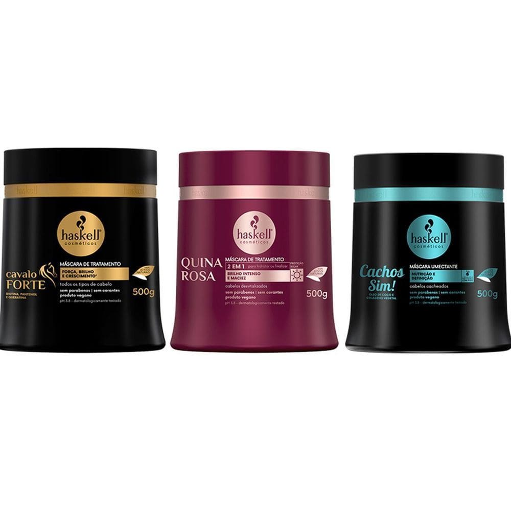 Kit Máscaras Quina Rosa Cachos Sim Cavalo Forte 500Gr