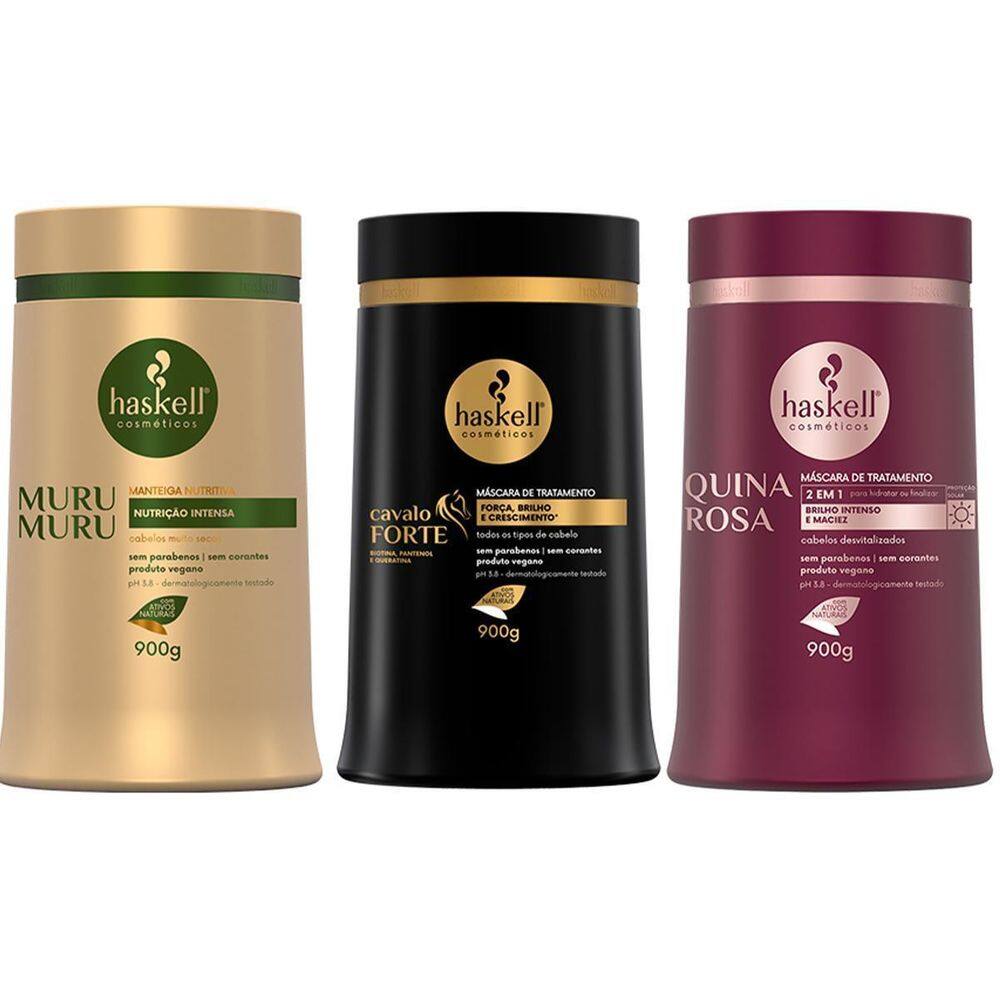 Kit Máscaras Cavalo Forte Quina Rosa Murumuru 900Gr Haskell