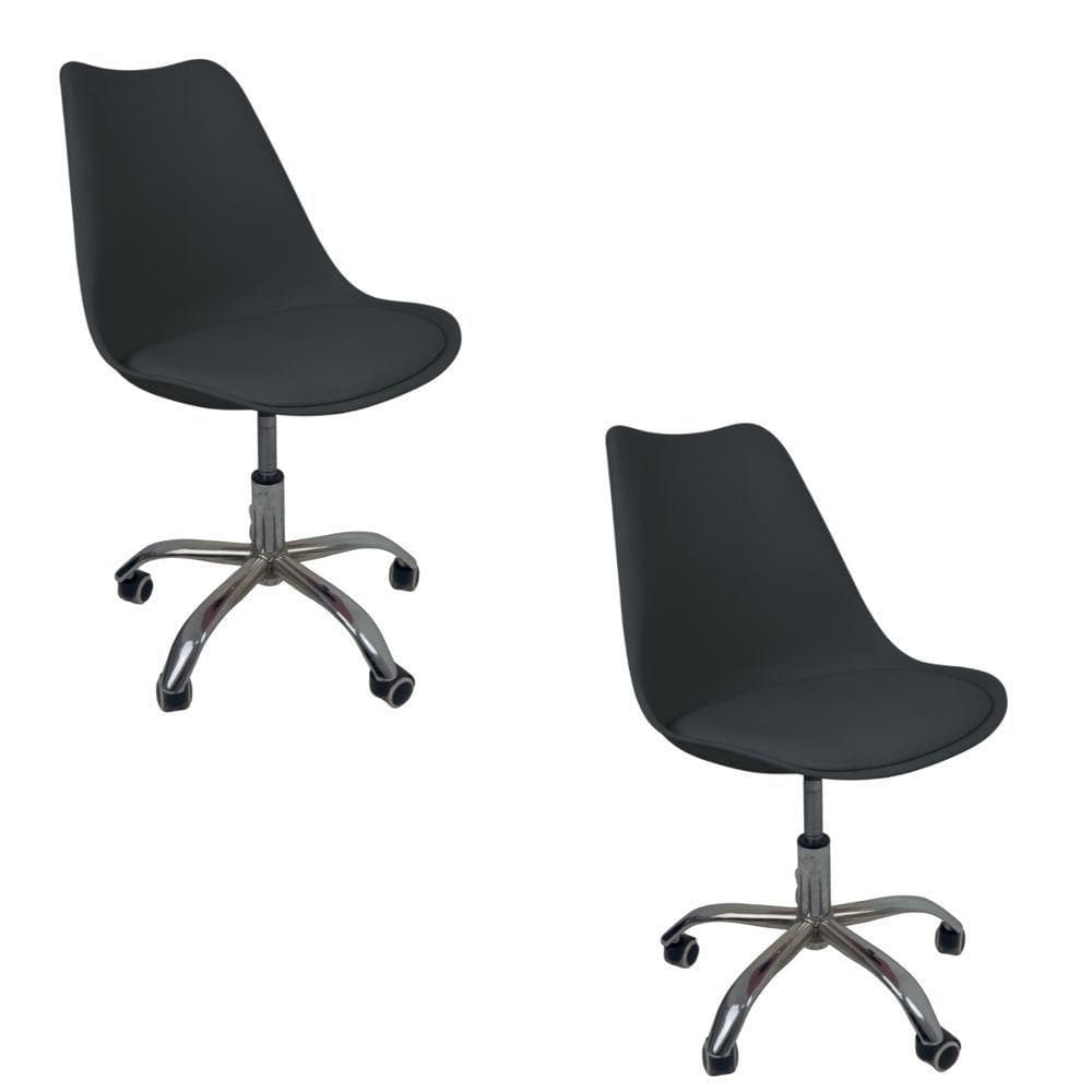 Kit 2 Cadeiras Office Base Cromada Com Rodizio Giratória Saarinen Preto