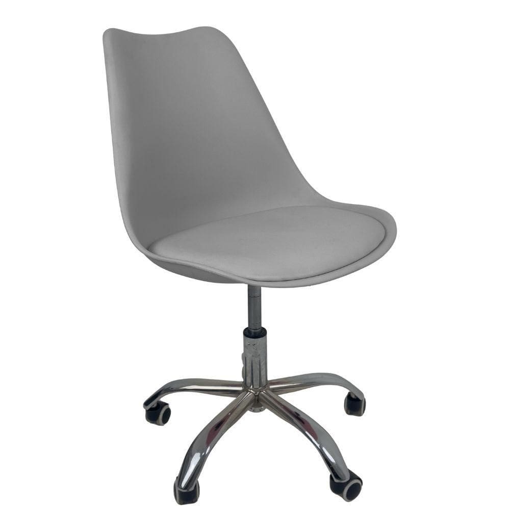 Cadeira Office Base Cromada Com Rodizio Giratória Saarinen Cinza