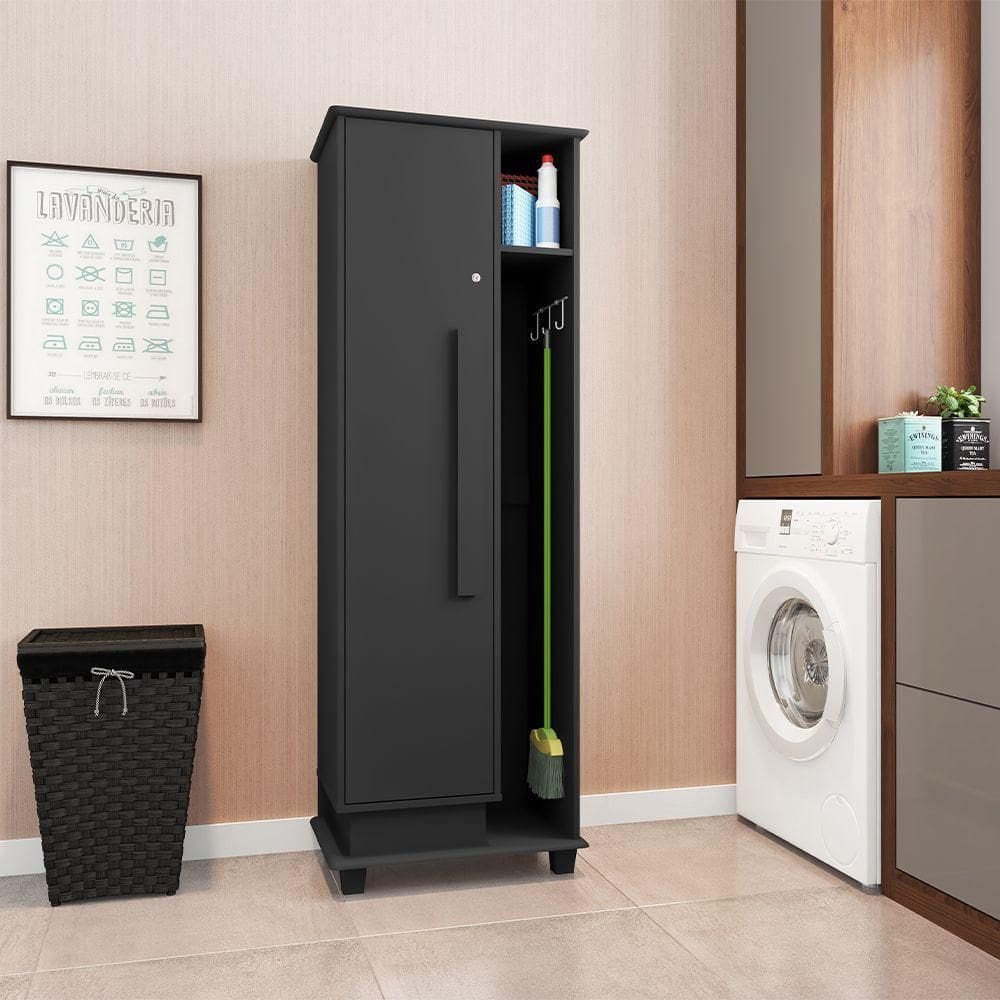 Armário Multiuso Escritório Lavanderia Quarto 1 Porta Caribe Preto