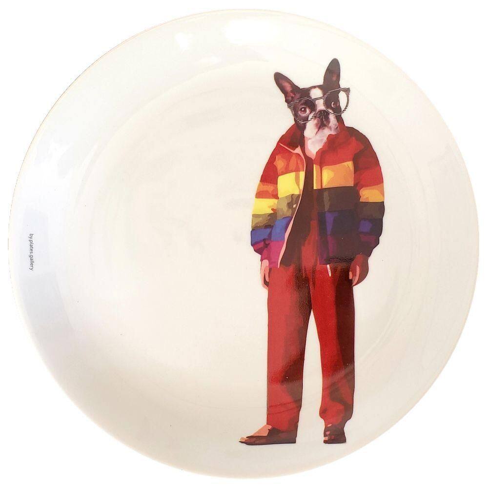 Prato De Porcelana Cachorro Boston Terrier Fashion - 27,5 Cm