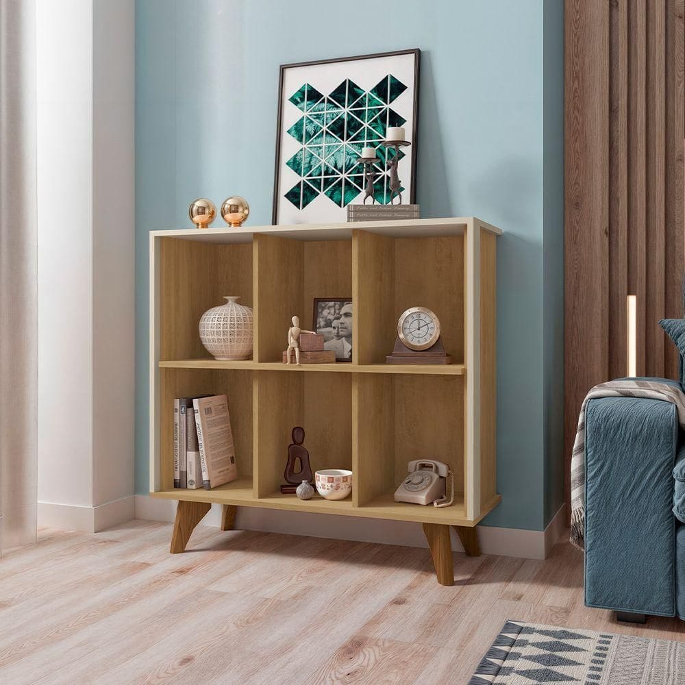 Nicho Organizador De Livros Com 6 Modelo Panamá Cinamomo Off White