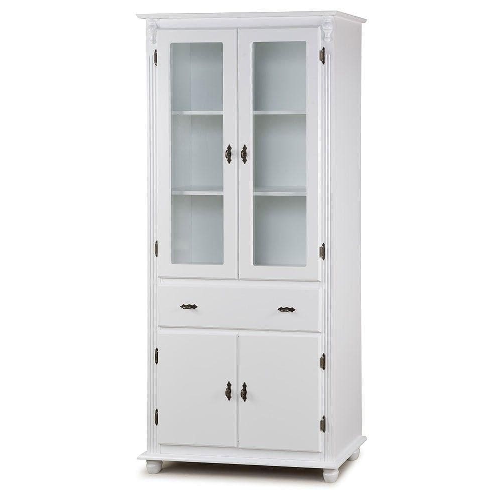 Cristaleira De Vidro E Madeira Antique Com 4 Portas E 1 Gaveta - 308 Cor (me) Laca Amêndoa
