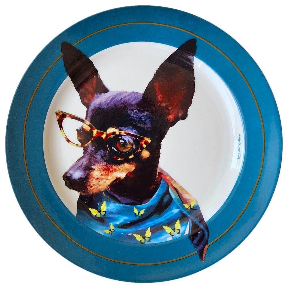 Prato De Porcelana Cachorro Pinscher Cacau - 25,5 Cm