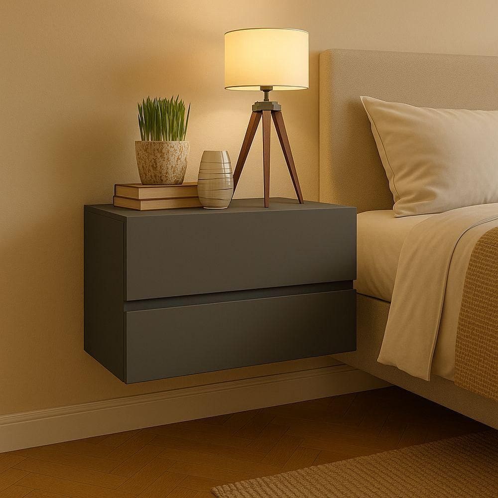 Mesa Suspensa Eros 45 Para Quartos Pequenos Design Minimalista Cinza
