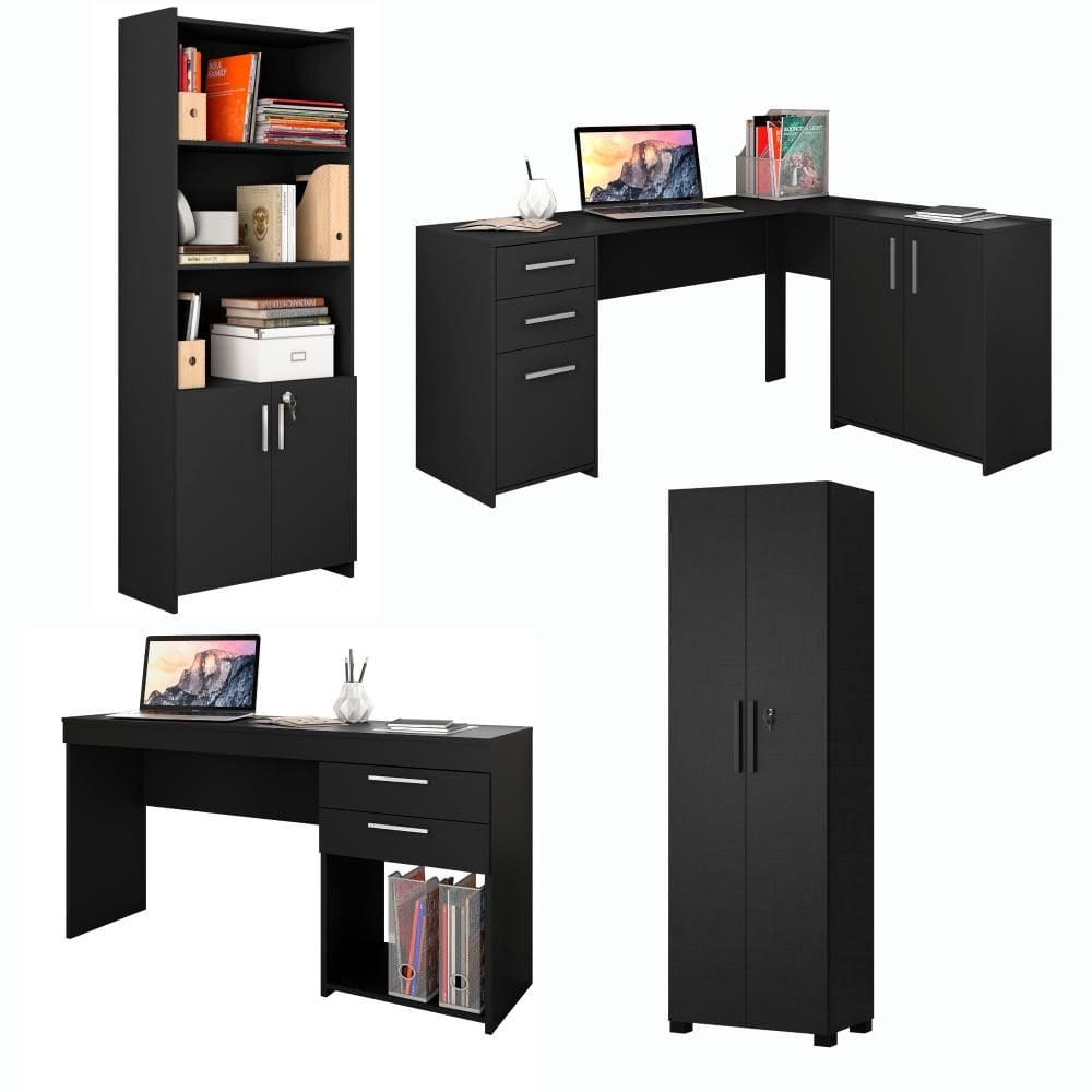 Conjunto Para Escritório 2 Mesas 2 Armários Altos Notável Móveis