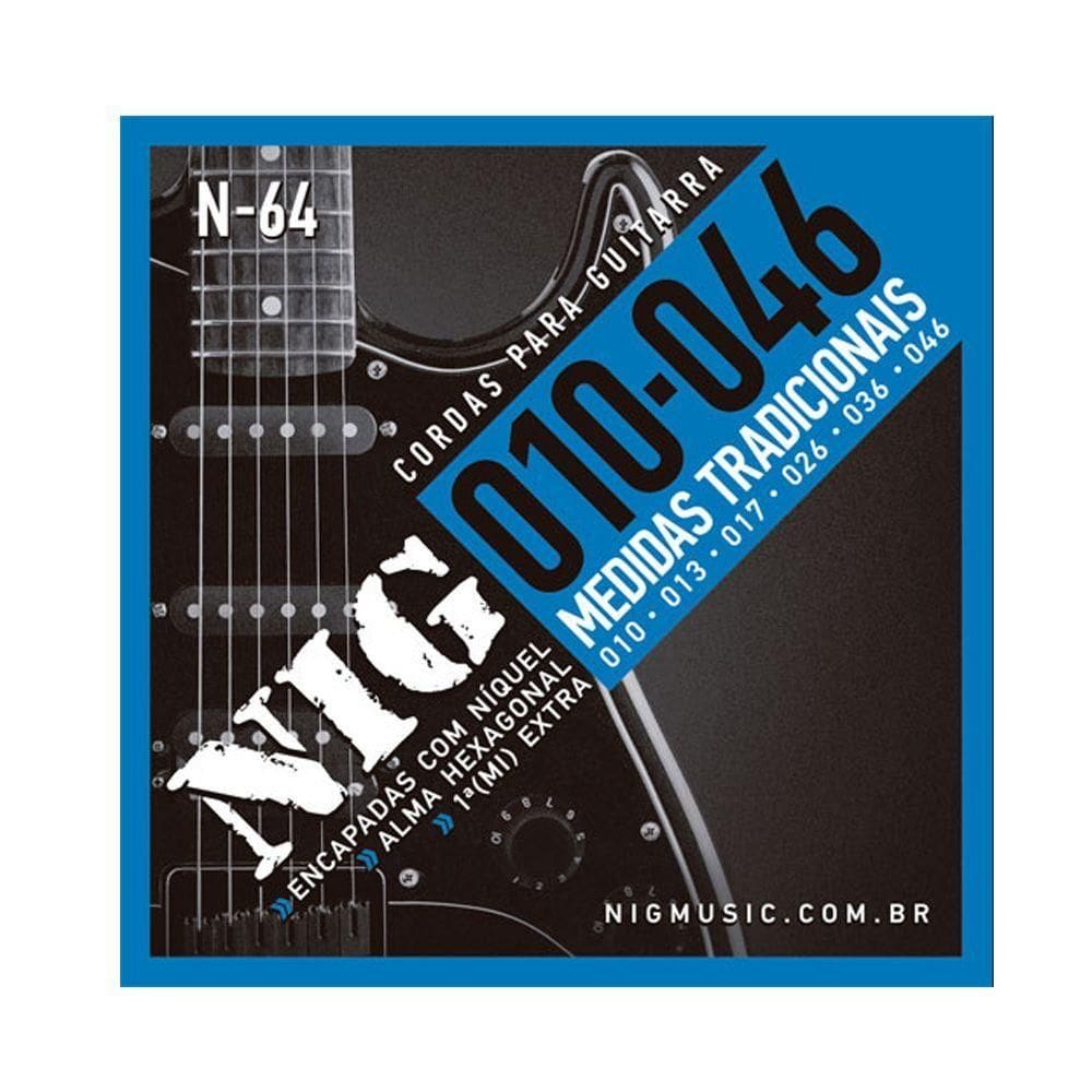 Encordoamento P/ Guitarra Nig N64 Tradicional 10/46 - Ec0074