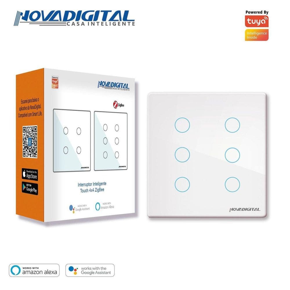 Interruptor 6 Botões Branco Touch 4X4 Zigbee Novadigital