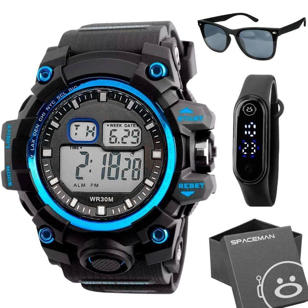 Relogio Masculino Prova Dagua + Oculos Sol Proteção Uv + Caixa Grande Presente Robusto Cronometro