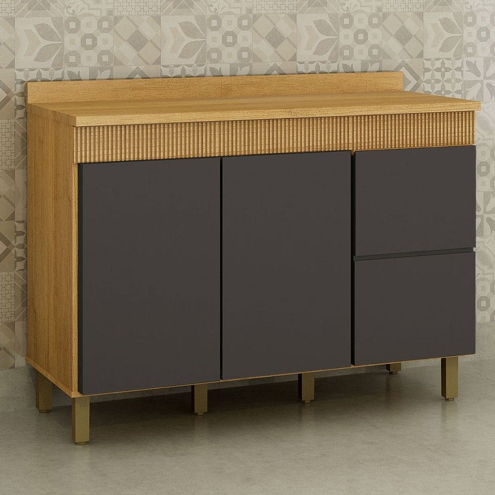 Balcão de Cozinha Dakota 120 Cm 3 Portas 1 Gaveta Cinamomo/Grafite - Valdemoveis
