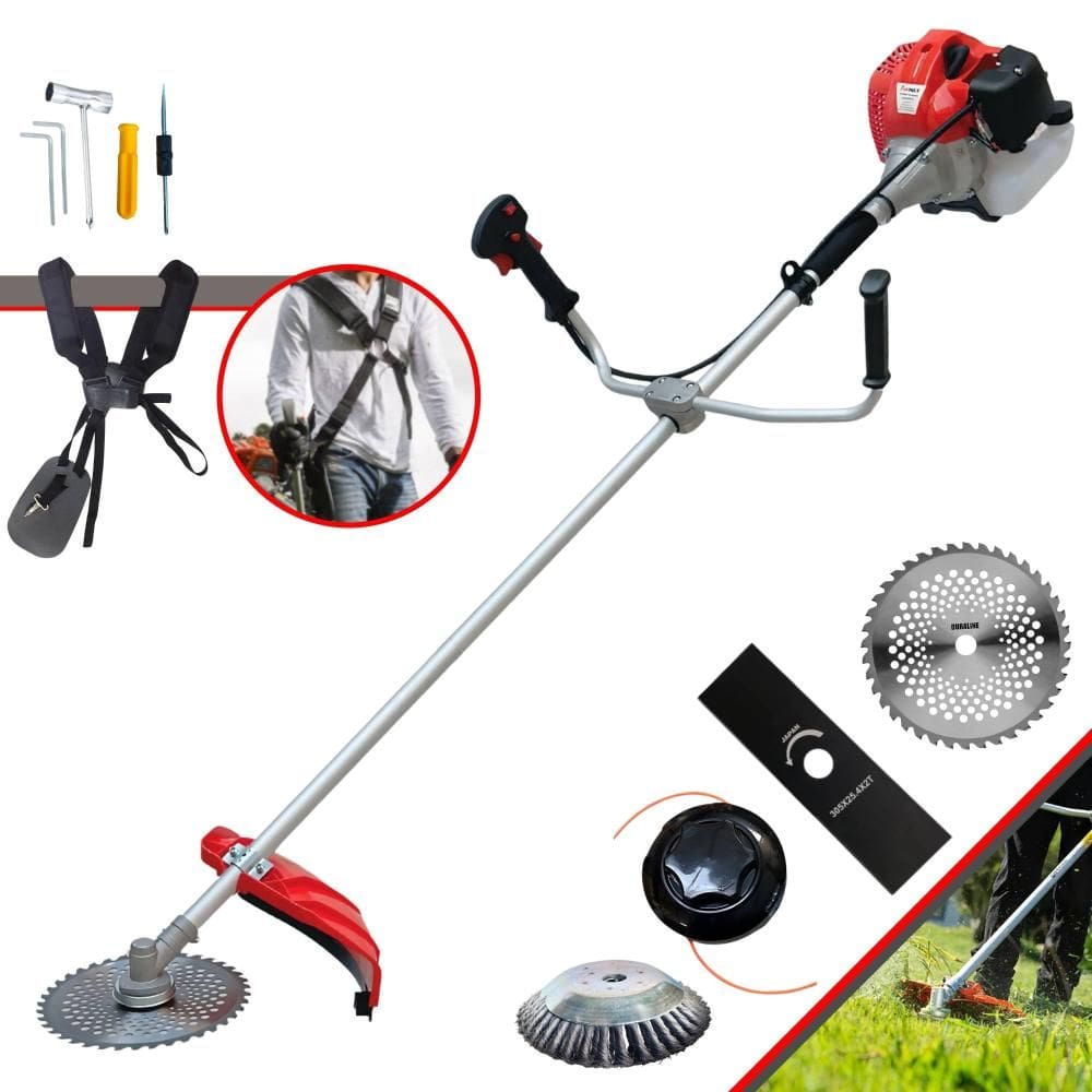 Máquina de Cortar Grama Anmax CG430P-TB 43cc 2HP Roçadeira Completa Com Lâmina 2 Pontas, Lâmina 40 Dentes + Carretel Nylon + Escova de Aço 38 Cerdas