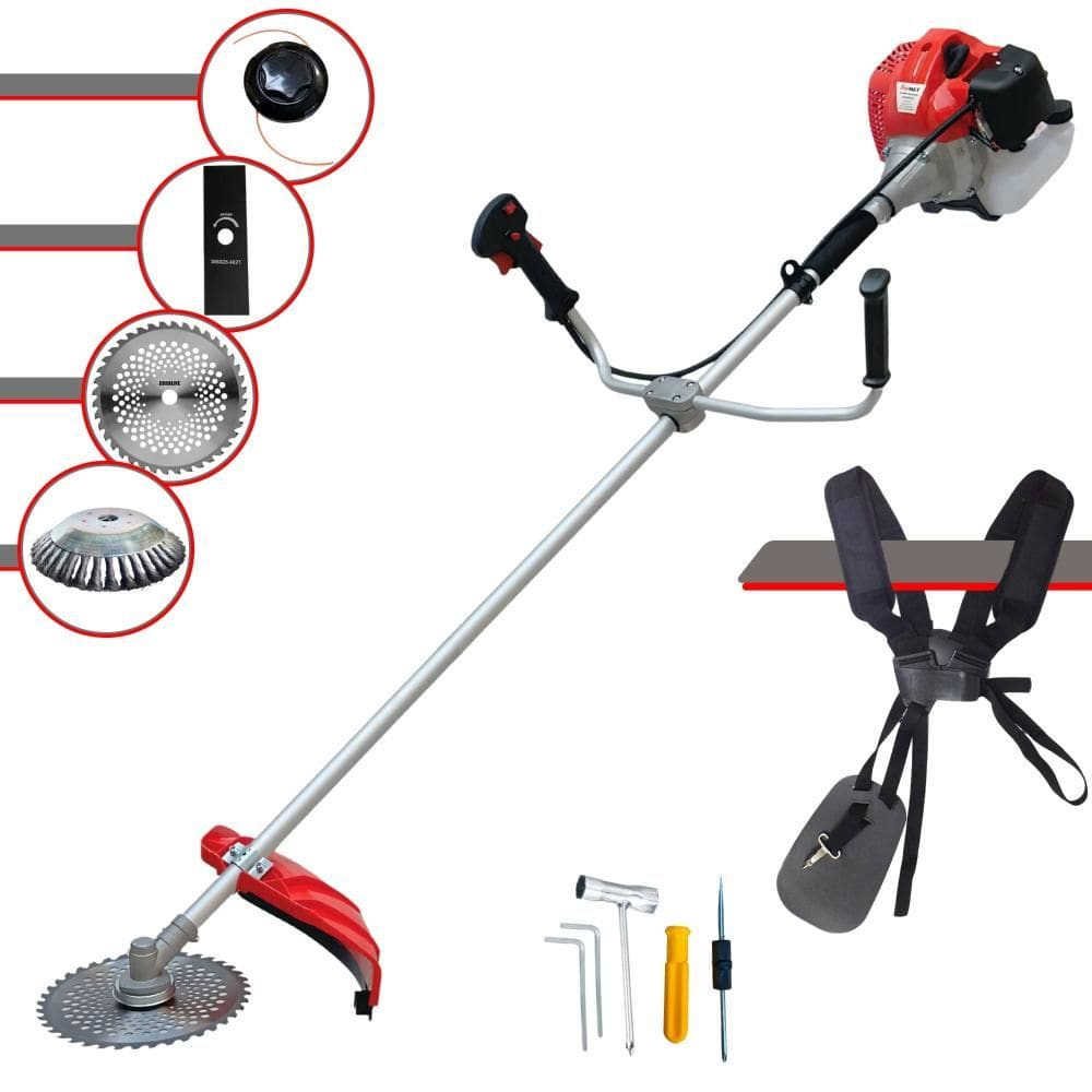 Roçadeira Anmax CG430-P À Gasolina 43cc 2HP Multifunções 4 Em 1 Com Carretel Nylon + Lâmina Facão + Lâmina 40 Dentes Vídea + Escova de Aço 38 Cerdas