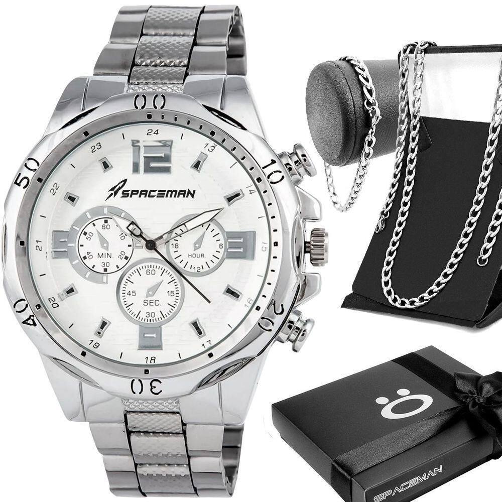 Relogio Masculino Prata Aço Inox + Pulseira + Caixa Ponteiro Presente Qualidade Premium Social