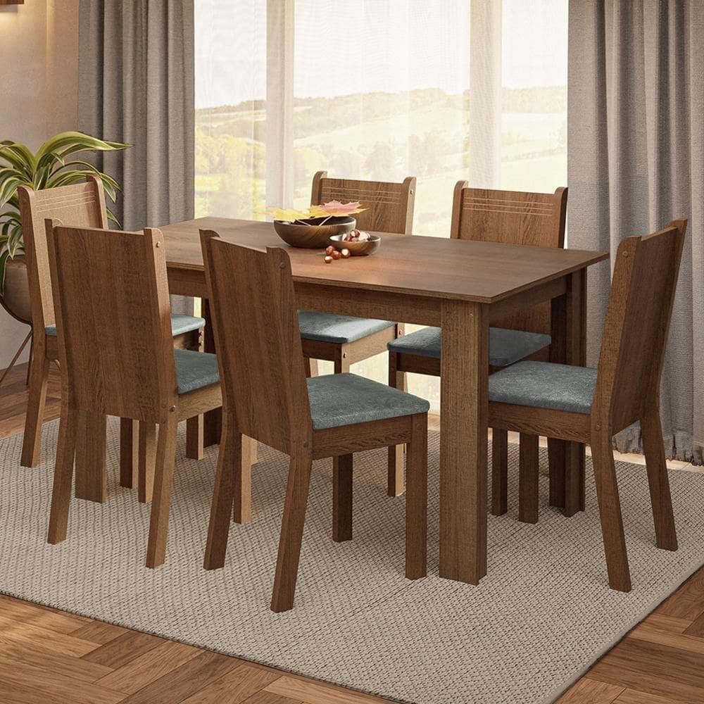 Conjunto Sala De Jantar Mesa Tampo De Madeira 6 Cadeiras Rustic Silver Analu Madesa