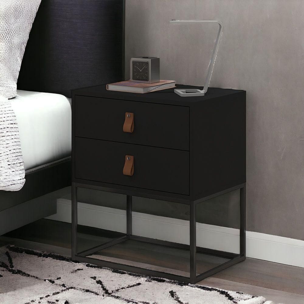 Mesa De Cabeceira Unic 45 Estilo Industrial Puxador De Couro