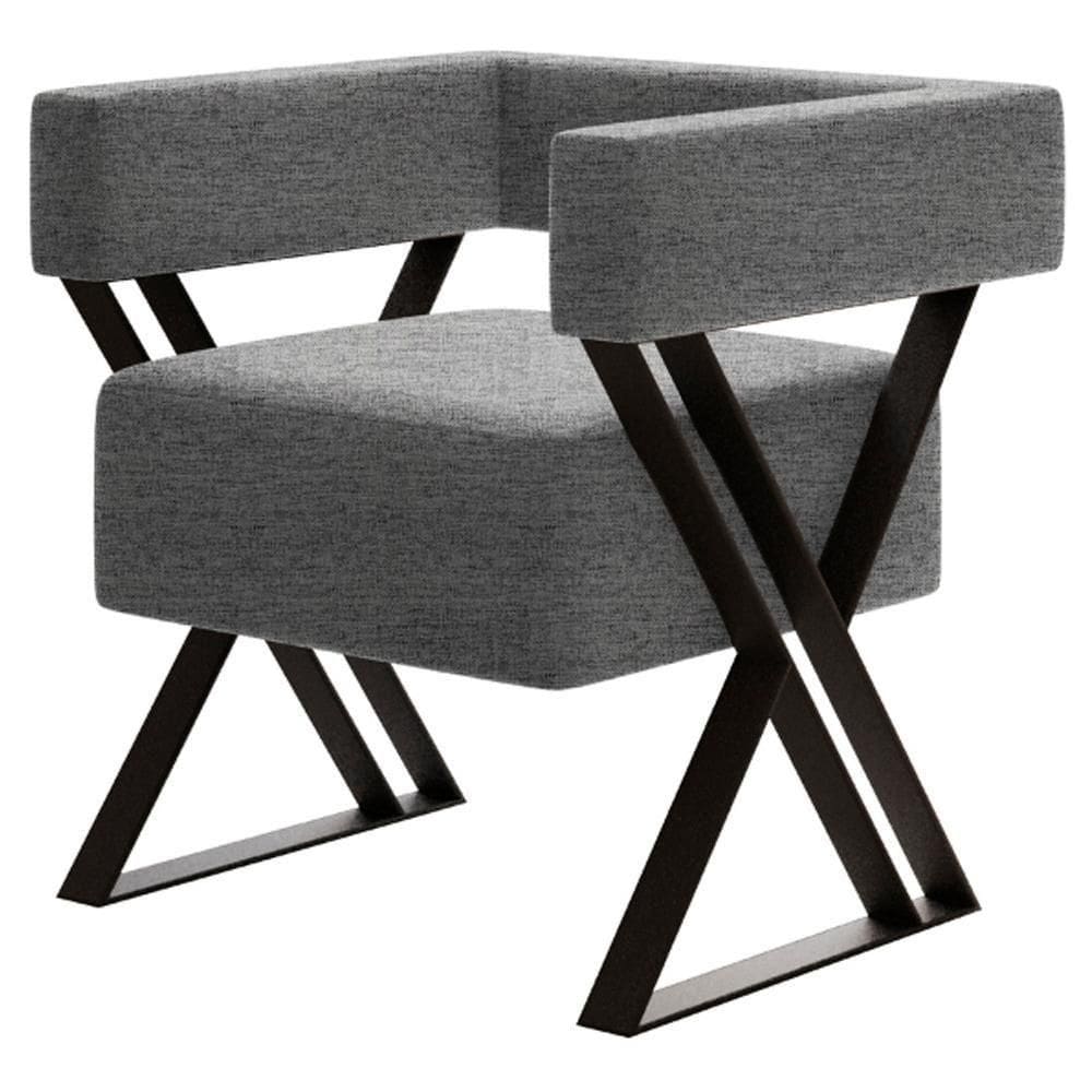 Poltrona Decorativa Pes Metal Mirela Linho Cinza Milani Store Cinza