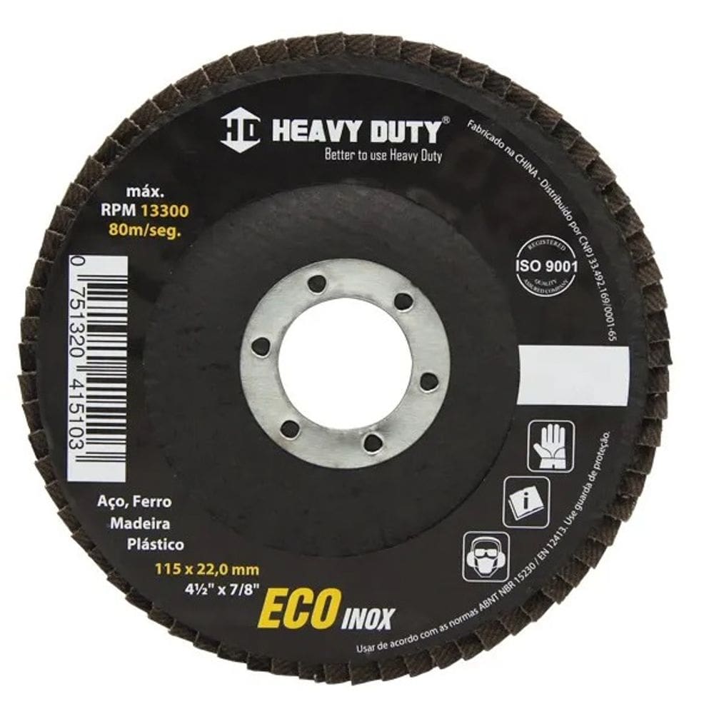 DISCO FLAP ECOINOX FIBRA CONICO 4.1/2 GRANA 120 - 15 Unidades
