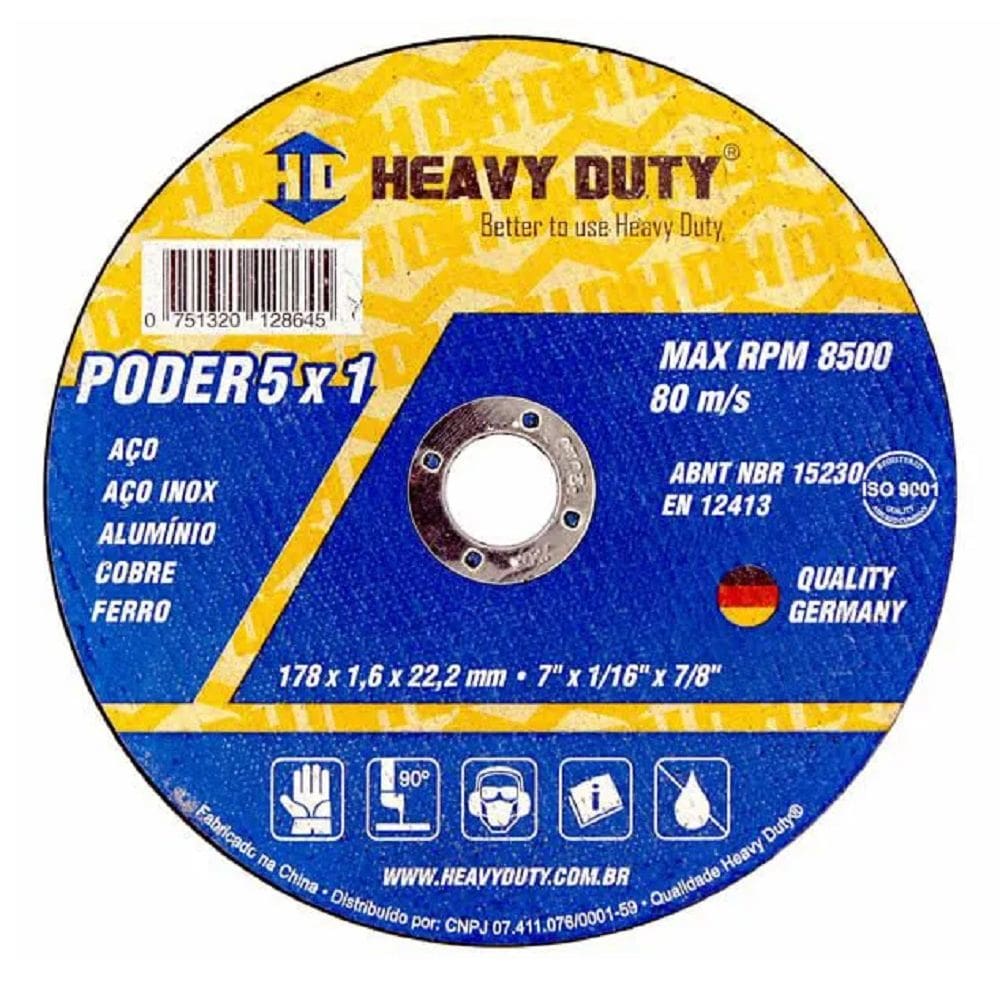 DISCO DE CORTE 5X1 INOX 177,8X1,6X22,2 - 200 Unidades