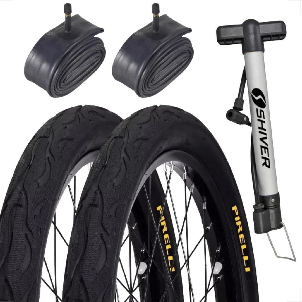 Par Pneu Bicicleta Pirelli Tornado Beta Flame Balão Aro 26 x 2.125 + Par Camara + Bomba de ar