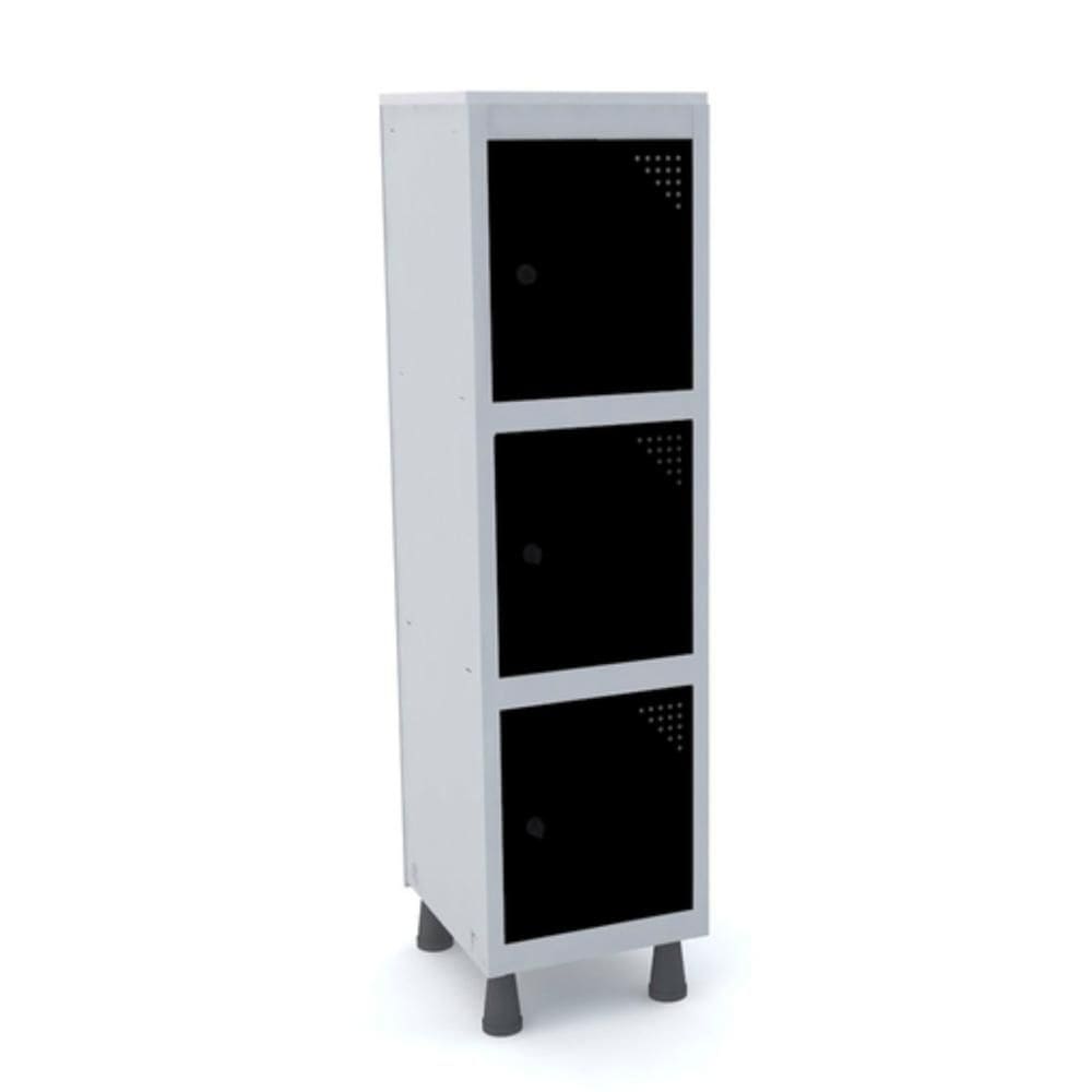 Mini Roupeiro Aco 3 Portas Com Pitao Para Cadeado Preto - Pandin