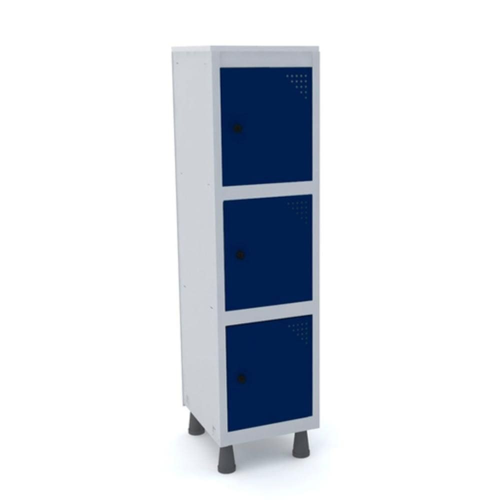 Mini Roupeiro Aço 3 Portas Com Pitao Para Cadeado Azul Delrei - Pandin
