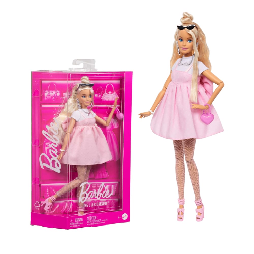 Barbie Deluxe Cabelo Loiro Vestido Rosa com Laço - Mattel